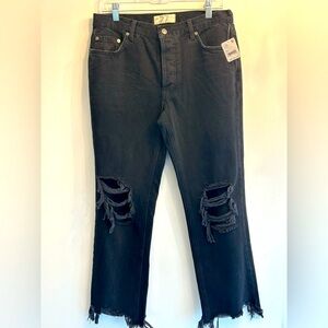 We The Free Black Distressed Cropped Jeans